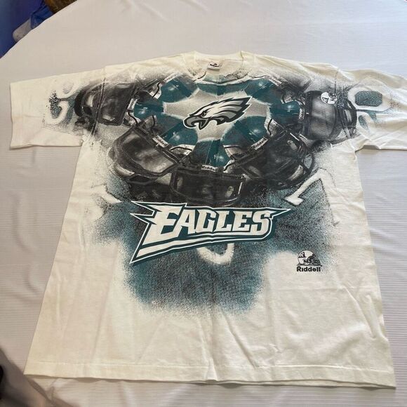 Riddell VTG Eagles AOP 90s All Over Print Single Stitch T-Shirt Size XL - Picture 2 of 10